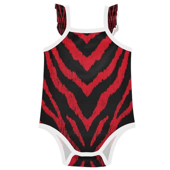 TTYFWHD Infant Toddler Baby Girl Romper Bold Crimson Chevron Pattern Ruffle Sleeveless Cotton Summer One Piece Bodysuit 3-24M
