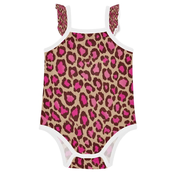 TTYFWHD Infant Toddler Baby Girl Romper Bold Pink Tan Leopard Pattern Ruffle Sleeveless Cotton Summer One Piece Bodysuit 3-24M