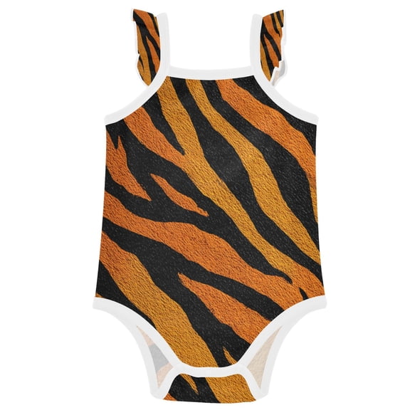 TTYFWHD Infant Toddler Baby Girl Romper Bright Amber Tiger Stripes Ruffle Sleeveless Cotton Summer One Piece Bodysuit 3-24M