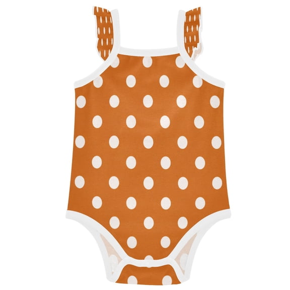TTYFWHD Infant Toddler Baby Girl Romper Burnt Orange White Polka Dot Ruffle Sleeveless Cotton Summer One Piece Bodysuit 3-24M