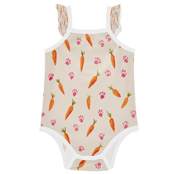 TTYFWHD Infant Toddler Baby Girl Romper Carrot Paw Prints Pattern Ruffle Sleeveless Cotton Summer One Piece Bodysuit 3-24M