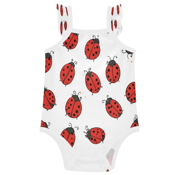 TTYFWHD Infant Toddler Baby Girl Romper Cartoon Style Ladybugs Ruffle Sleeveless Cotton Summer One Piece Bodysuit 3-24M