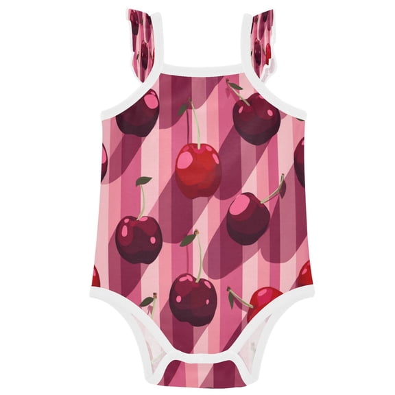 TTYFWHD Infant Toddler Baby Girl Romper Cheerios Pattern Ruffle Sleeveless Cotton Summer One Piece Bodysuit 3-24M