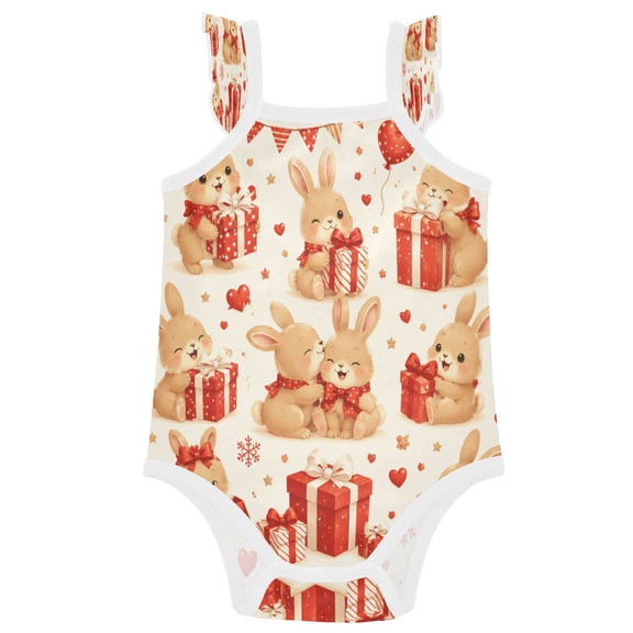 TTYFWHD Infant Toddler Baby Girl Romper Christmas Rabbit Pattern Design Ruffle Sleeveless Cotton Summer One Piece Bodysuit 3-24M
