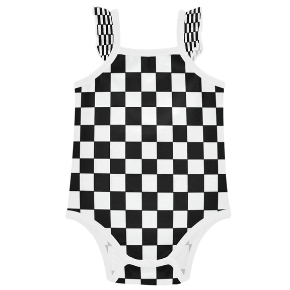 TTYFWHD Infant Toddler Baby Girl Romper Classic Black-and-white Checkered Pattern Ruffle Sleeveless Cotton Summer One Piece Bodysuit 3-24M