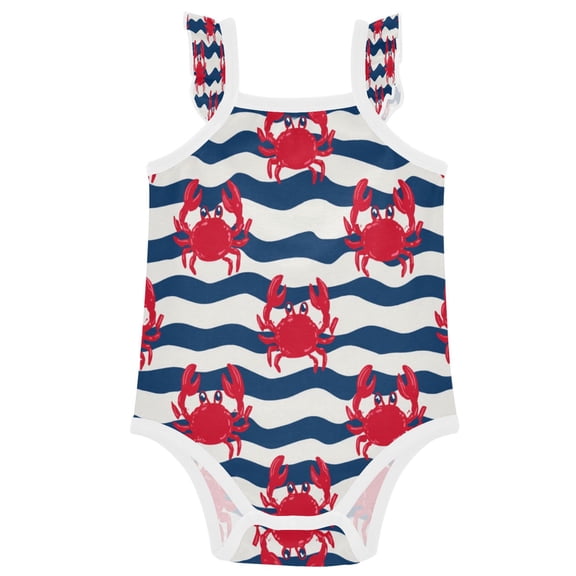 TTYFWHD Infant Toddler Baby Girl Romper Coastal Crab Design Ruffle Sleeveless Cotton Summer One Piece Bodysuit 3-24M