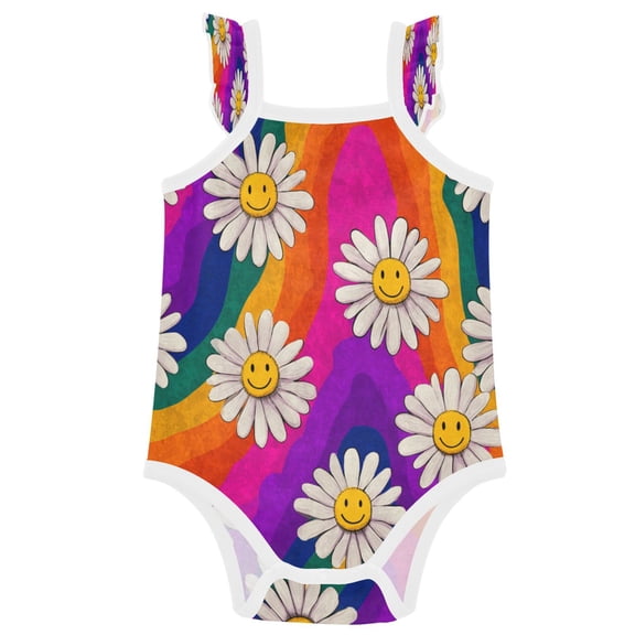 TTYFWHD Infant Toddler Baby Girl Romper Colorful Daisy Flowers Ruffle Sleeveless Cotton Summer One Piece Bodysuit 3-24M