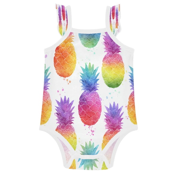 TTYFWHD Infant Toddler Baby Girl Romper Colorful Pineapple Pattern Ruffle Sleeveless Cotton Summer One Piece Bodysuit 3-24M