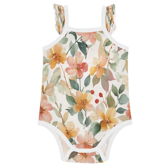 TTYFWHD Infant Toddler Baby Girl Romper Cozy Autumn Floral Berries Ruffle Sleeveless Cotton Summer One Piece Bodysuit 3-24M