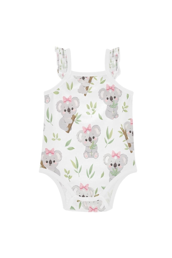 Infant Toddler Baby Girl Romper Cute Baby Koalas Pink Bows Ruffle Sleeveless Cotton Summer One Piece Bodysuit 3-24M