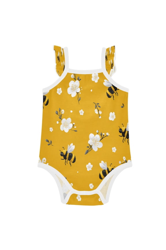 Infant Toddler Baby Girl Romper Cute Cartoon Bees Ruffle Sleeveless Cotton Summer One Piece Bodysuit 3-24M