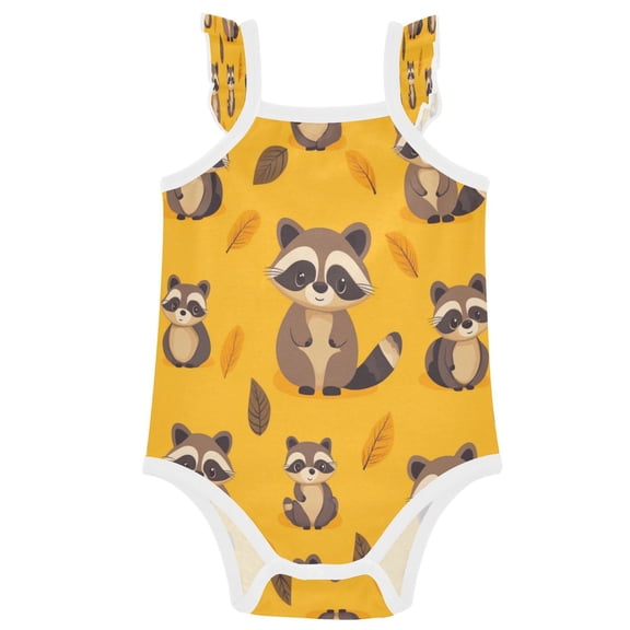 TTYFWHD Infant Toddler Baby Girl Romper Cute Cartoon Raccoon Ruffle Sleeveless Cotton Summer One Piece Bodysuit 3-24M