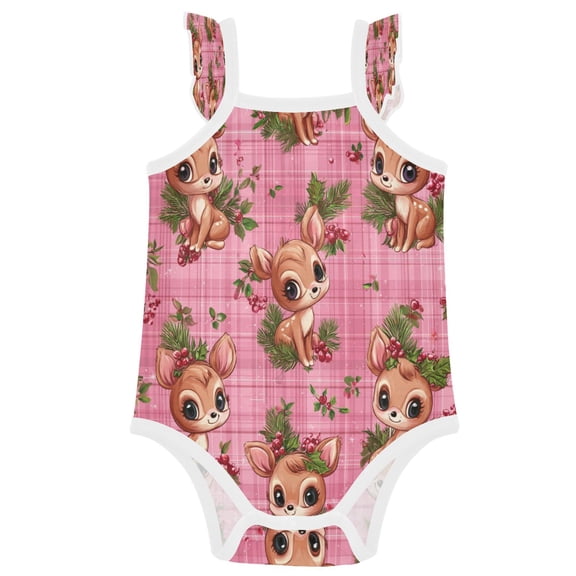 TTYFWHD Infant Toddler Baby Girl Romper Cute Christmas Reindeers Pattern Ruffle Sleeveless Cotton Summer One Piece Bodysuit 3-24M