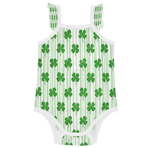 TTYFWHD Infant Toddler Baby Girl Romper Cute Four-leaf Clover Ruffle Sleeveless Cotton Summer One Piece Bodysuit 3-24M