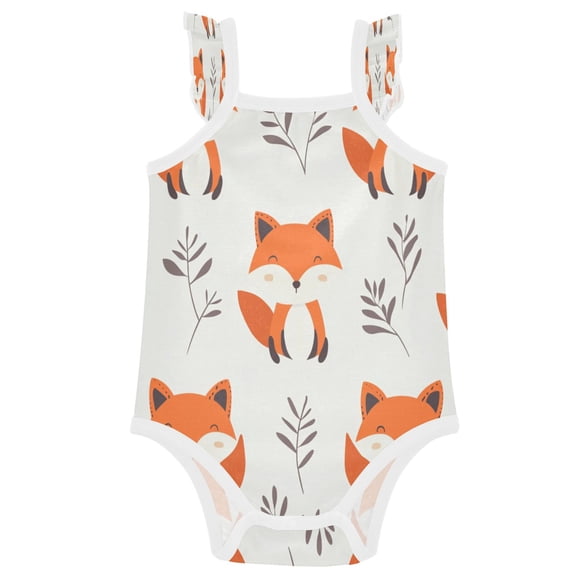 TTYFWHD Infant Toddler Baby Girl Romper Cute Fox Pattern Ruffle Sleeveless Cotton Summer One Piece Bodysuit 3-24M