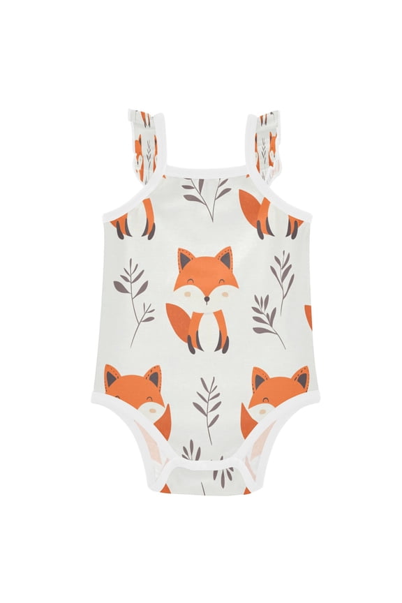 Infant Toddler Baby Girl Romper Cute Fox Pattern Ruffle Sleeveless Cotton Summer One Piece Bodysuit 3-24M