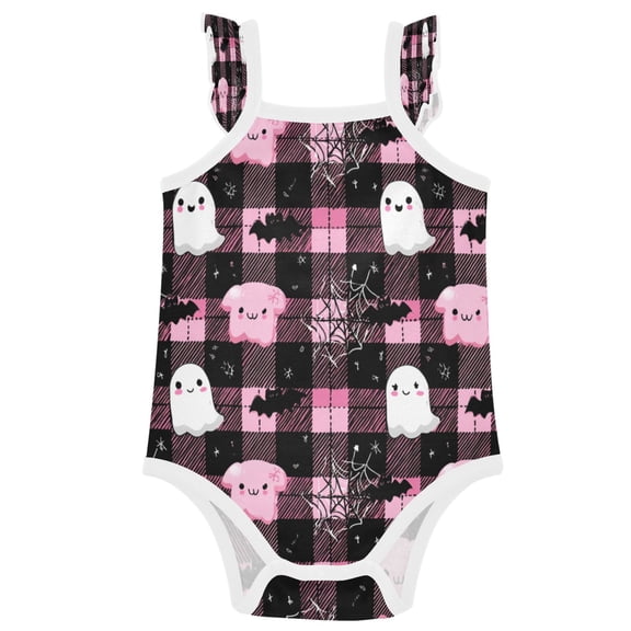 TTYFWHD Infant Toddler Baby Girl Romper Cute Halloween Ghosts Ruffle Sleeveless Cotton Summer One Piece Bodysuit 3-24M
