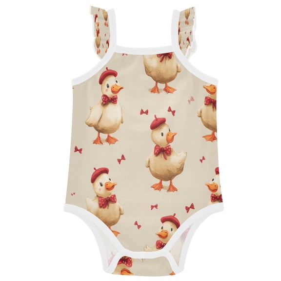 TTYFWHD Infant Toddler Baby Girl Romper Dapper Duck Pattern Ruffle Sleeveless Cotton Summer One Piece Bodysuit 3-24M