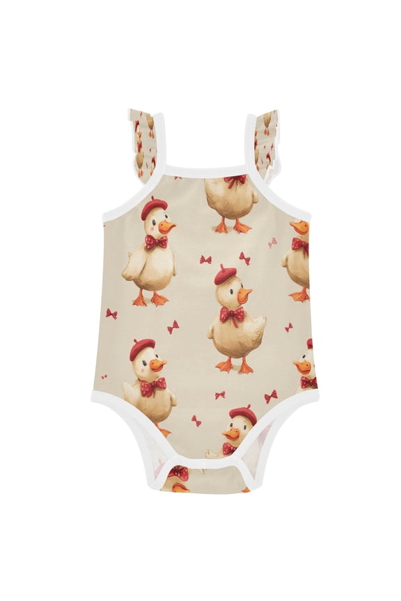 Infant Toddler Baby Girl Romper Dapper Duck Pattern Ruffle Sleeveless Cotton Summer One Piece Bodysuit 3-24M