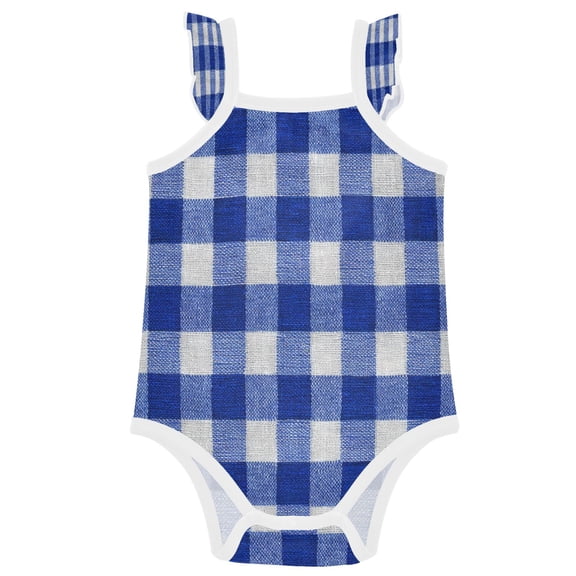 TTYFWHD Infant Toddler Baby Girl Romper Deep Blue Checkered Ruffle Sleeveless Cotton Summer One Piece Bodysuit 3-24M