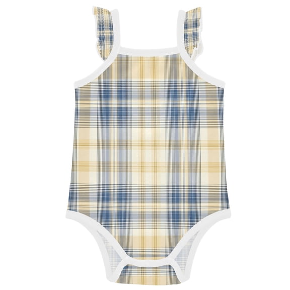 TTYFWHD Infant Toddler Baby Girl Romper Deep Blue and Yellow Tartan Ruffle Sleeveless Cotton Summer One Piece Bodysuit 3-24M