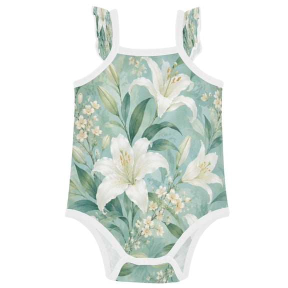 TTYFWHD Infant Toddler Baby Girl Romper Delicate Lily Pattern Art Ruffle Sleeveless Cotton Summer One Piece Bodysuit 3-24M