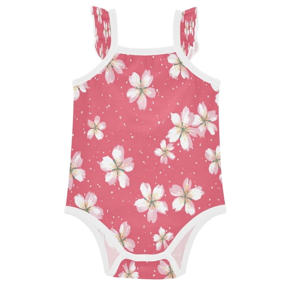 TTYFWHD Infant Toddler Baby Girl Romper Delicate Pink Cherry Pattern Ruffle Sleeveless Cotton Summer One Piece Bodysuit 3-24M