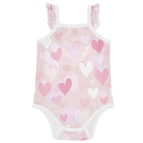 TTYFWHD Infant Toddler Baby Girl Romper Dreamy Heart Confetti Ruffle Sleeveless Cotton Summer One Piece Bodysuit 3-24M