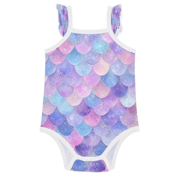 TTYFWHD Infant Toddler Baby Girl Romper Dreamy Mermaid Tail Scale Artwork Ruffle Sleeveless Cotton Summer One Piece Bodysuit 3-24M