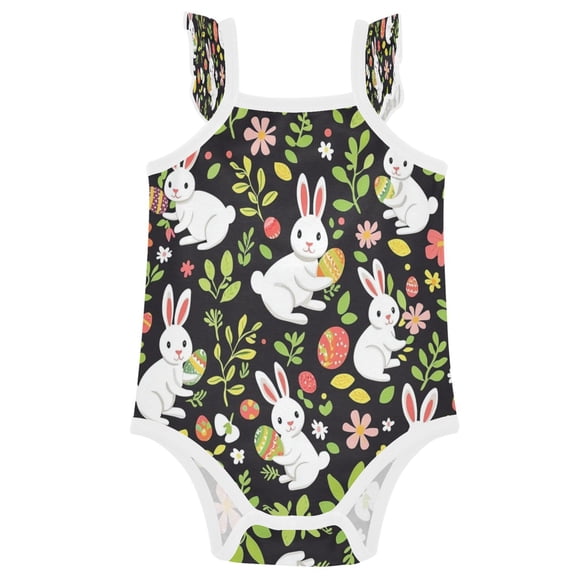 TTYFWHD Infant Toddler Baby Girl Romper Easter Pattern Ruffle Sleeveless Cotton Summer One Piece Bodysuit 3-24M