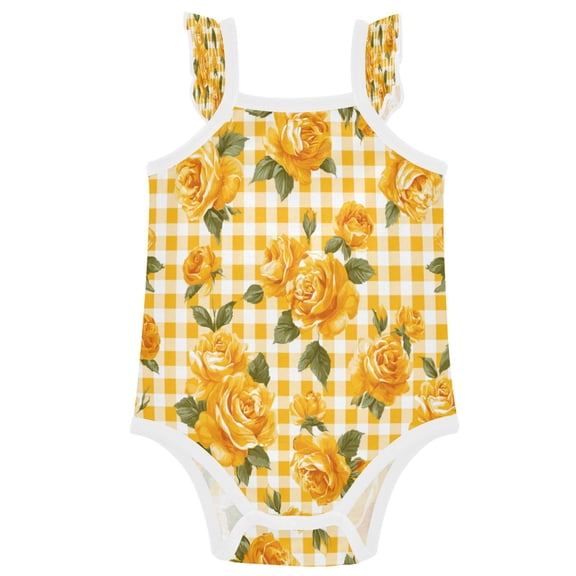 TTYFWHD Infant Toddler Baby Girl Romper Elegant and Beautiful Yellow Roses Ruffle Sleeveless Cotton Summer One Piece Bodysuit 3-24M
