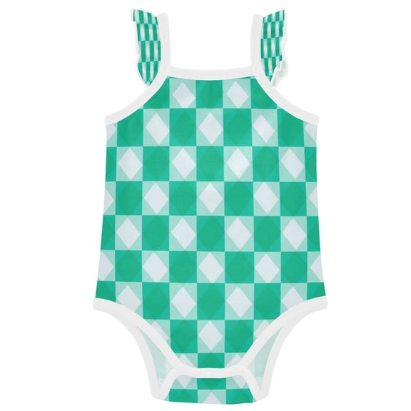 TTYFWHD Infant Toddler Baby Girl Romper Emerald Green Squares Ruffle Sleeveless Cotton Summer One Piece Bodysuit 3-24M