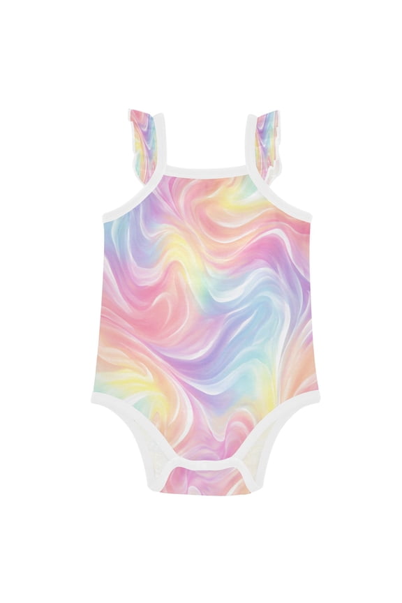 Infant Toddler Baby Girl Romper Ethereal Rainbow Swirl Ruffle Sleeveless Cotton Summer One Piece Bodysuit 3-24M