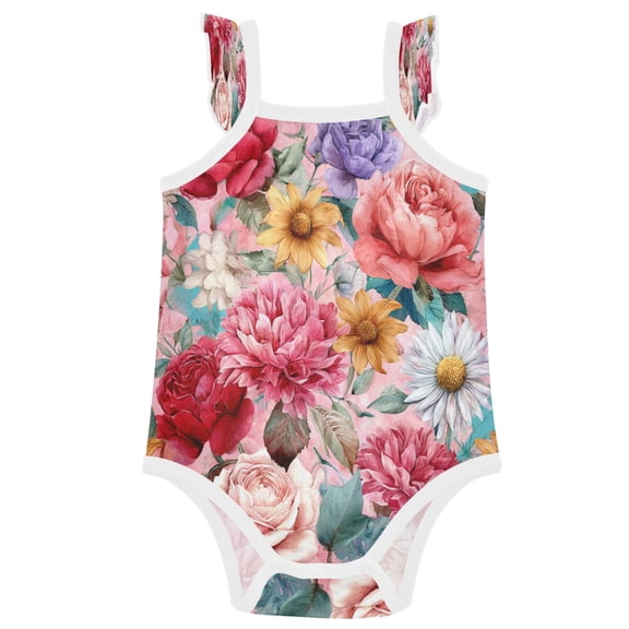 TTYFWHD Infant Toddler Baby Girl Romper Fantasy Art Floral Pattern Ruffle Sleeveless Cotton Summer One Piece Bodysuit 3-24M