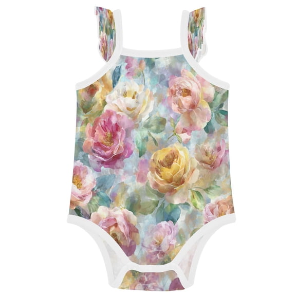 TTYFWHD Infant Toddler Baby Girl Romper Fantasy Peonies and Roses Ruffle Sleeveless Cotton Summer One Piece Bodysuit 3-24M