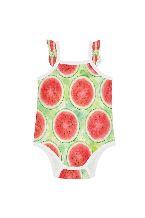 Infant Toddler Baby Girl Romper Fresh Watermelon Seamless Print Ruffle Sleeveless Cotton Summer One Piece Bodysuit 3-24M