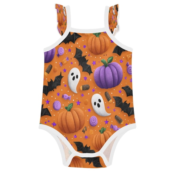 TTYFWHD Infant Toddler Baby Girl Romper Fun Halloween-themed Pattern Ruffle Sleeveless Cotton Summer One Piece Bodysuit 3-24M