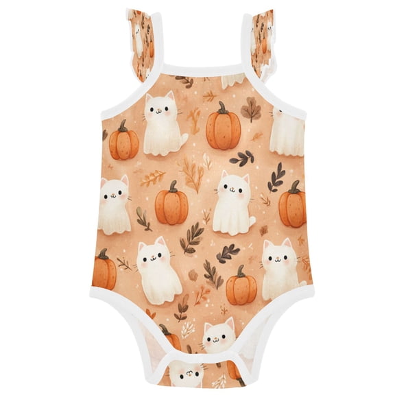 TTYFWHD Infant Toddler Baby Girl Romper Ghost White Cats Ruffle Sleeveless Cotton Summer One Piece Bodysuit 3-24M