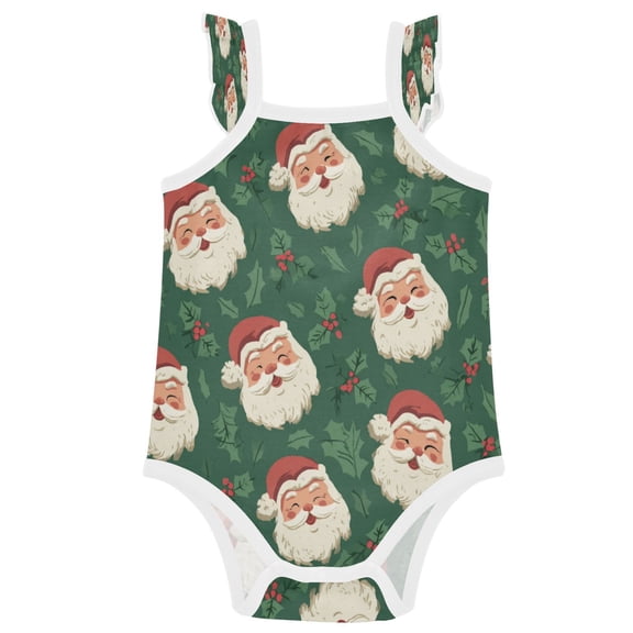 TTYFWHD Infant Toddler Baby Girl Romper Green Pattern Of Santa Claus Ruffle Sleeveless Cotton Summer One Piece Bodysuit 3-24M