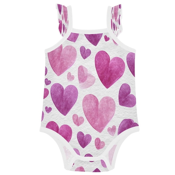 TTYFWHD Infant Toddler Baby Girl Romper Hand-painted Love Print Ruffle Sleeveless Cotton Summer One Piece Bodysuit 3-24M