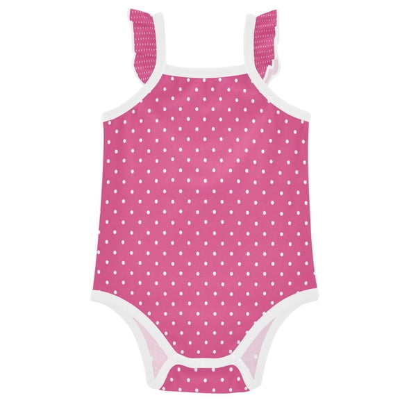 TTYFWHD Infant Toddler Baby Girl Romper Hot Pink White Polka Dot Ruffle Sleeveless Cotton Summer One Piece Bodysuit 3-24M