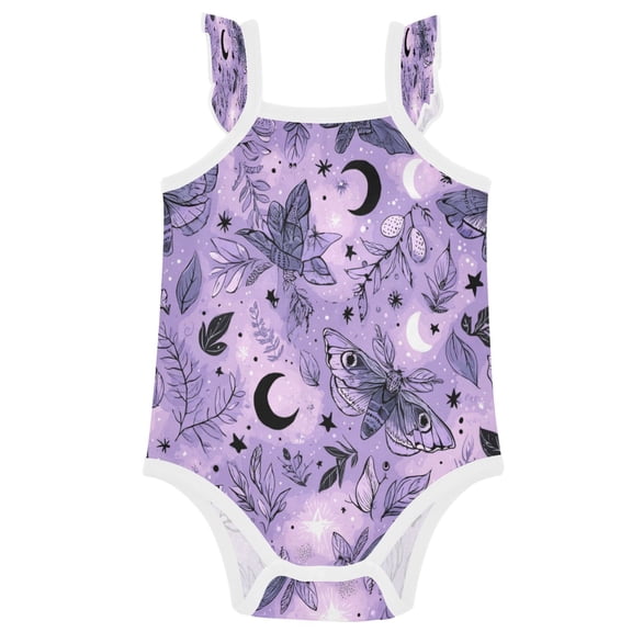 TTYFWHD Infant Toddler Baby Girl Romper Lavender-colored Moths Ruffle Sleeveless Cotton Summer One Piece Bodysuit 3-24M