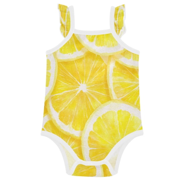 TTYFWHD Infant Toddler Baby Girl Romper Lemon Slice Pattern Ruffle Sleeveless Cotton Summer One Piece Bodysuit 3-24M