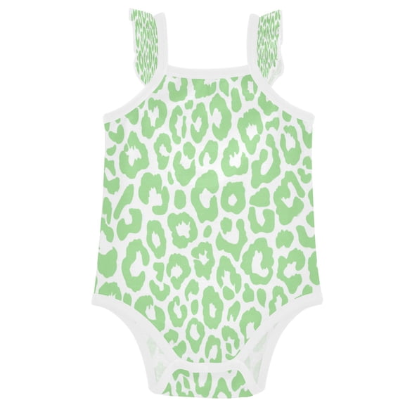 TTYFWHD Infant Toddler Baby Girl Romper Light Green White Leopard Pattern Ruffle Sleeveless Cotton Summer One Piece Bodysuit 3-24M