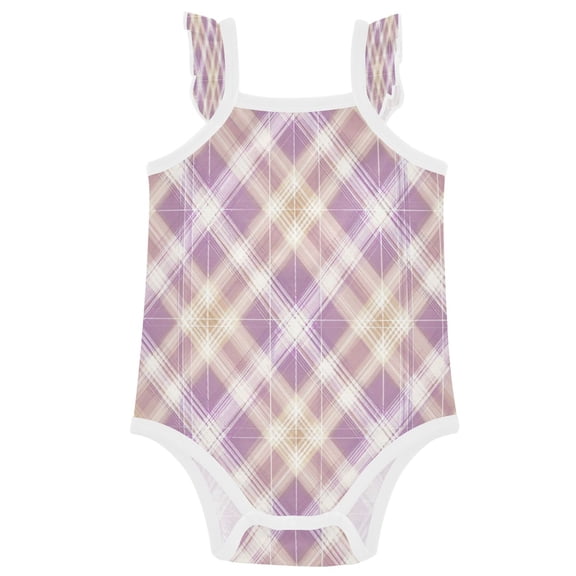 TTYFWHD Infant Toddler Baby Girl Romper Light Pink Checkered Pattern Ruffle Sleeveless Cotton Summer One Piece Bodysuit 3-24M