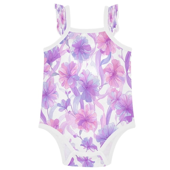 TTYFWHD Infant Toddler Baby Girl Romper Light Pink Peach Blossoms Ruffle Sleeveless Cotton Summer One Piece Bodysuit 3-24M