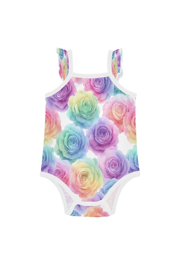 Infant Toddler Baby Girl Romper Little Rainbow Rose Garden Ruffle Sleeveless Cotton Summer One Piece Bodysuit 3-24M