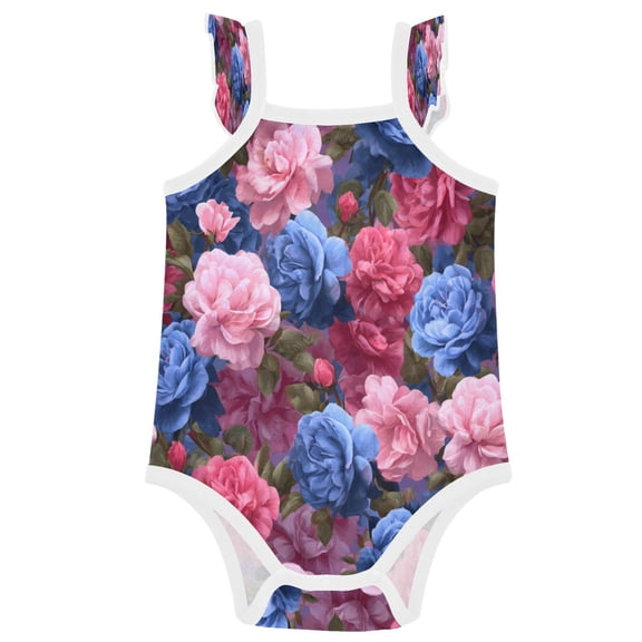 TTYFWHD Infant Toddler Baby Girl Romper Lush Peony Bouquet Print Ruffle Sleeveless Cotton Summer One Piece Bodysuit 3-24M