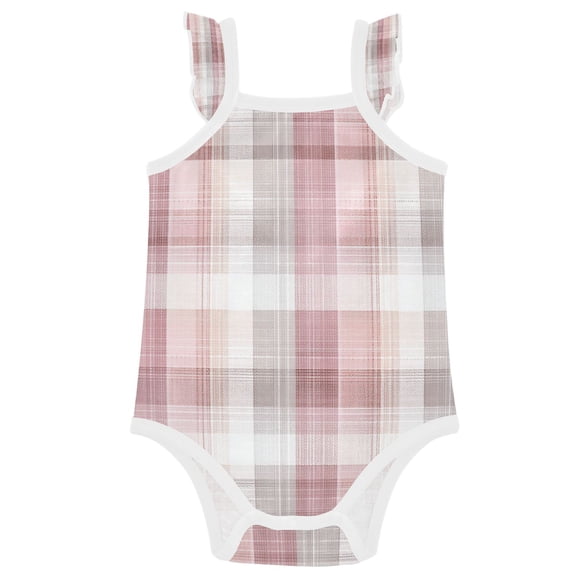 TTYFWHD Infant Toddler Baby Girl Romper Magenta Checkered Pattern Ruffle Sleeveless Cotton Summer One Piece Bodysuit 3-24M