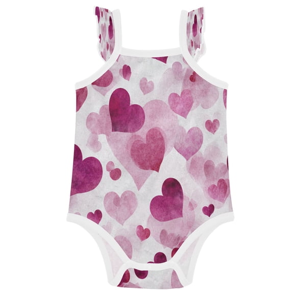 TTYFWHD Infant Toddler Baby Girl Romper Magenta Heart Pattern Ruffle Sleeveless Cotton Summer One Piece Bodysuit 3-24M